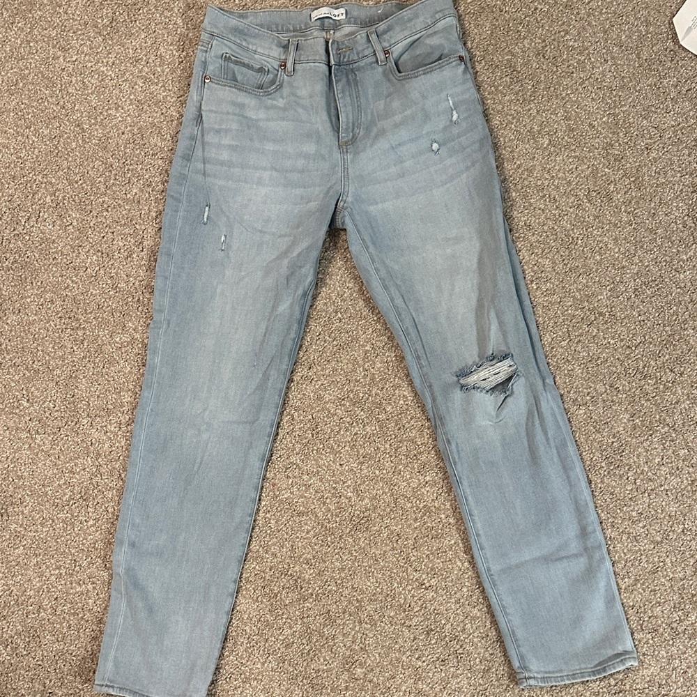 LOFT Light Blue Girlfriend Jeans with Distressed Details